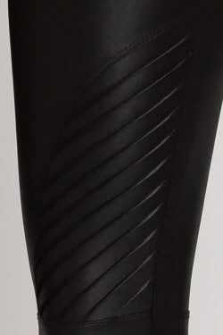 Black Faux Fur Leather Full Length Leggings Skinny Slim Style Stretch