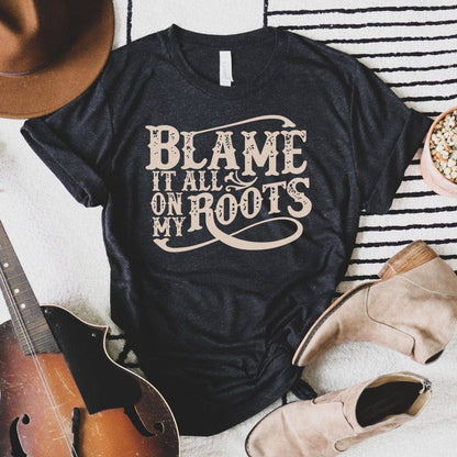 Blame It All On My Roots Soft Graphic Tee: Charcoal / 3X