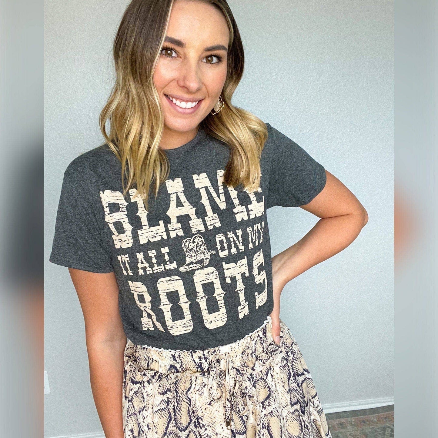 Blame It All On My Roots Soft Graphic Tee: Charcoal / M