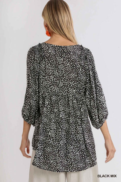 Leopard Blouse with Keyhole Neckline Lightweight