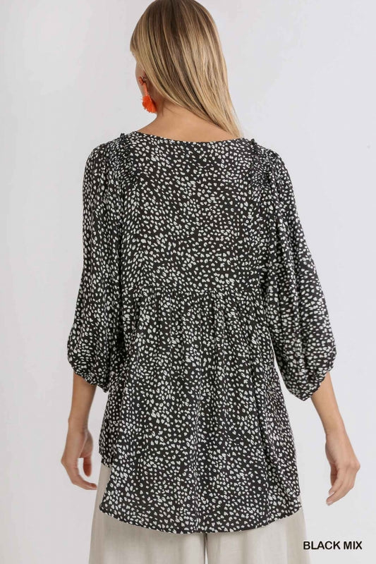 Leopard Blouse with Keyhole Neckline Lightweight