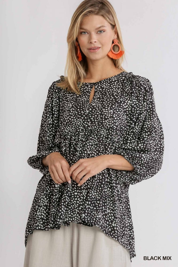 Leopard Blouse with Keyhole Neckline Lightweight