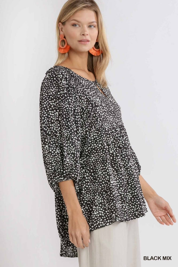 Leopard Blouse with Keyhole Neckline Lightweight